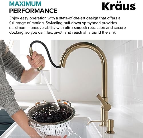 KRAUS Oletto Single Handle Pull Down Kitchen Faucet in Spot Free Antique Champagne Bronze, KPF-2820SFACB - Image 8