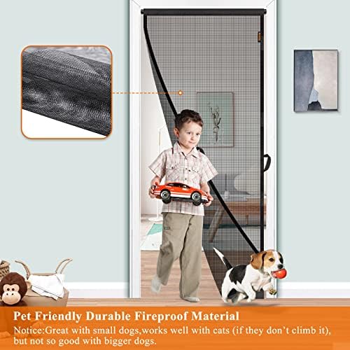 MAGZO Hanging Screen Door, Fits Door Size 34" x 82" (Curtain Size 36'' x 83''), Upgraded Fiberglass Mesh Net with Tension Rod&Hook&Loop (One Piece Can be Installed in 2 Ways), Weighted Bottom, Grey - Image 5
