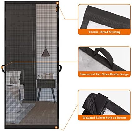 MAGZO Hanging Screen Door, Fits Door Size 34" x 82" (Curtain Size 36'' x 83''), Upgraded Fiberglass Mesh Net with Tension Rod&Hook&Loop (One Piece Can be Installed in 2 Ways), Weighted Bottom, Grey - Image 6