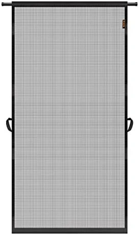 MAGZO Hanging Screen Door, Fits Door Size 32" x 80" (Curtain Size 34'' x 81''), Upgraded Fiberglass Mesh Net with Tension Rod&Hook&Loop (One Piece Can be Installed in 2 Ways), Weighted Bottom, Grey