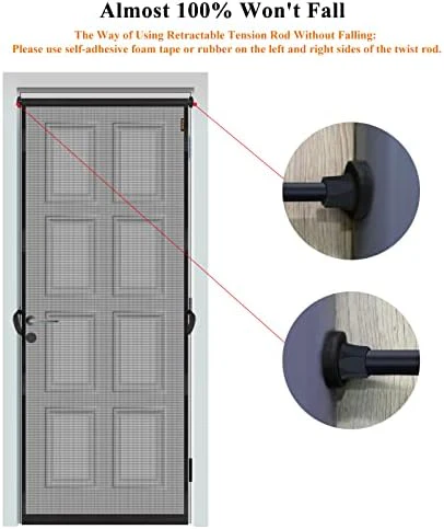 MAGZO Hanging Screen Door, Fits Door Size 32" x 80" (Curtain Size 34'' x 81''), Upgraded Fiberglass Mesh Net with Tension Rod&Hook&Loop (One Piece Can be Installed in 2 Ways), Weighted Bottom, Grey - Image 2