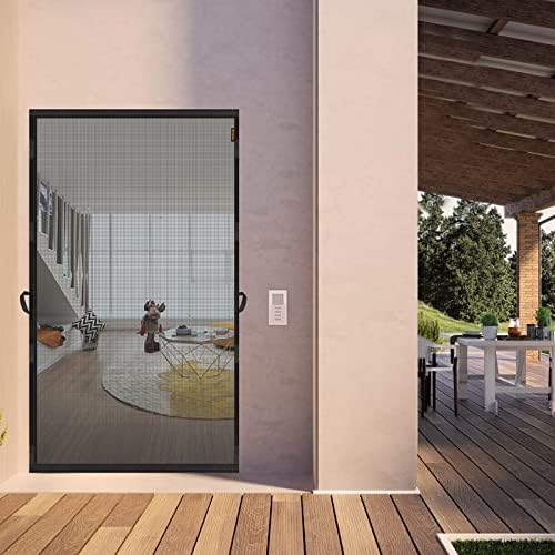 MAGZO Hanging Screen Door, Fits Door Size 32" x 80" (Curtain Size 34'' x 81''), Upgraded Fiberglass Mesh Net with Tension Rod&Hook&Loop (One Piece Can be Installed in 2 Ways), Weighted Bottom, Grey - Image 8