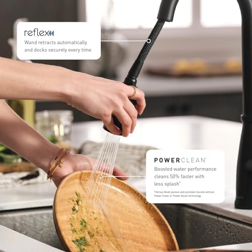 Moen Adler Matte Black One-Handle High Arc Kitchen Sink Faucet with Power Clean, Modern Kitchen Faucet with Pull Down Sprayer, 87233BL - Image 3