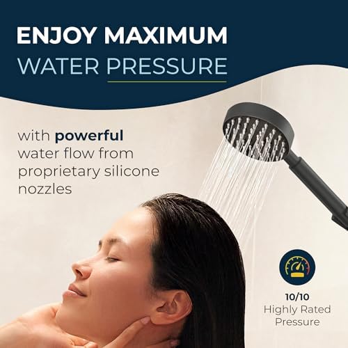 HammerHead Showers® ALL METAL Handheld Shower Head with Hose and Brass Holder - MATTE BLACK - 2.5 GPM High Pressure Shower Heads with Adjustable Shower Wand Bracket - 6ft Flexible Extension - Image 3