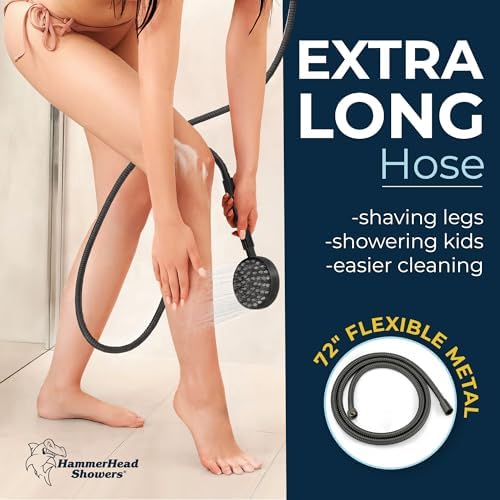 HammerHead Showers® ALL METAL Handheld Shower Head with Hose and Brass Holder - MATTE BLACK - 2.5 GPM High Pressure Shower Heads with Adjustable Shower Wand Bracket - 6ft Flexible Extension - Image 4