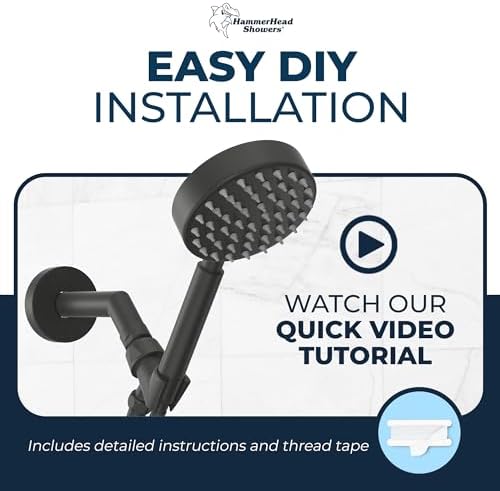 HammerHead Showers® ALL METAL Handheld Shower Head with Hose and Brass Holder - MATTE BLACK - 2.5 GPM High Pressure Shower Heads with Adjustable Shower Wand Bracket - 6ft Flexible Extension - Image 5