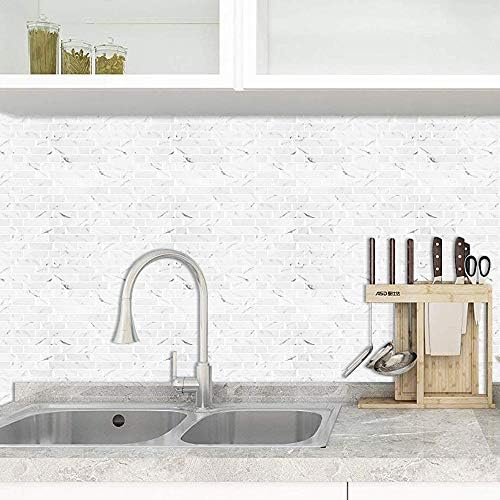 STICKGOO 10-Sheet White Marble Look Peel & Stick Backsplash, 12”X12” Stick on Wall Tiles for Kitchen Backspalsh (Thicker Design) - Image 8