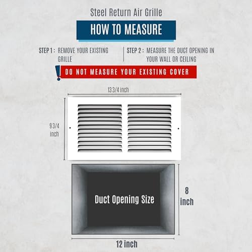 Fits 12x8 Duct Opening | Steel Return Air Grille by Handua | Vent Cover Grill for Sidewall and Ceiling | White | HVAC Cold Air Intake Grille | Outer Dimensions: 13.75"W X 9.75"H - Image 2