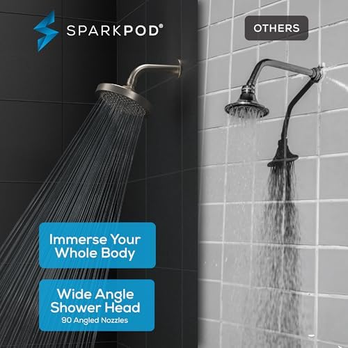 SparkPod Shower Head - High Pressure Rain - Premium Quality Luxury Design - 1-Min Install - Easy Clean Adjustable Replacement for Your Bathroom Shower Heads (Elegant Brushed Nickel, 6 Inch Round) - Image 2