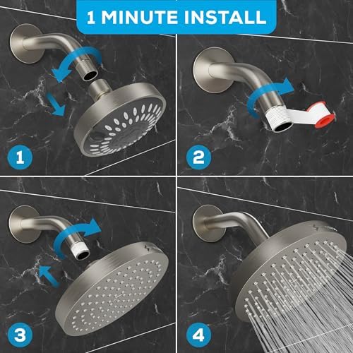 SparkPod Shower Head - High Pressure Rain - Premium Quality Luxury Design - 1-Min Install - Easy Clean Adjustable Replacement for Your Bathroom Shower Heads (Elegant Brushed Nickel, 6 Inch Round) - Image 3