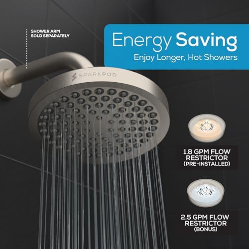 SparkPod Shower Head - High Pressure Rain - Premium Quality Luxury Design - 1-Min Install - Easy Clean Adjustable Replacement for Your Bathroom Shower Heads (Elegant Brushed Nickel, 6 Inch Round) - Image 6
