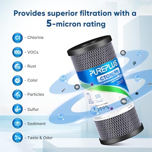 PUREPLUS 5 Micron 10" x 4.5" Whole House CTO Coconut Shell Activated Carbon Water Filter Replacement Cartridge for Dupont WFHDC8001, CB-BB-10, GE FXHTC, GXWH40L, GXWH35F, GNWH38S, CTO10BB, 2PACK - Image 4