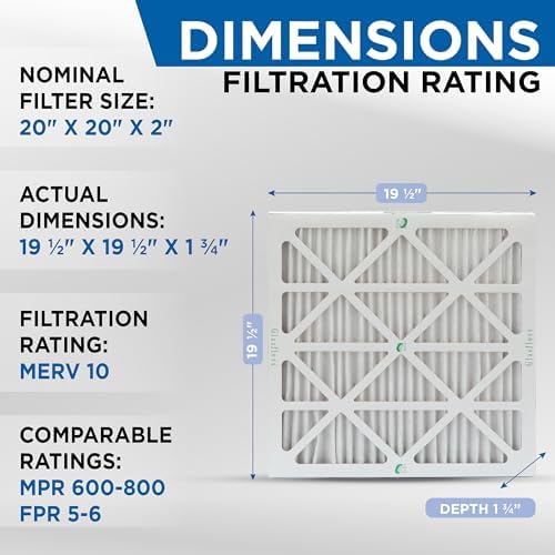 Glasfloss 20x20x2 MERV 10 (FPR 5-6) 2" Inch Pleated Air Filters Box of 6. Actual Size: 19-1/2 x 19-1/2 x 1-3/4 - Image 2