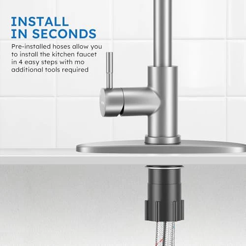 Arofa Kitchen Faucet with Pull Down Sprayer, Brushed Nickel Kitchen Sink Faucet Single Handle Stainless Steel for 1 or 3 Hole Farmhouse Laundry Utility Rv Bar Sinks - Image 7