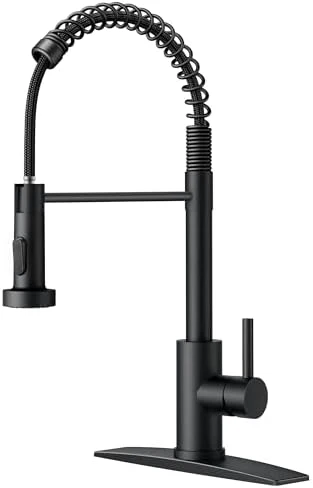 FORIOUS Black Kitchen Sink Faucet with Pull Down Sprayer, Stainless Steel Commercial Single Handle Classic Spring Pull Out Bar Sink Faucet for Farmhouse Camper Laundry Utility Room