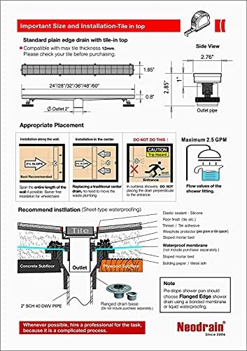 Neodrain 24-Inch Gold Linear Shower Drain, 2-in-1 Flat & Tile Insert Cover, Stainless Steel Linear Drain, Brushed Brass Rectangle Shower Floor Drain with Hair Strainer, Watermark&CUPC Certified - Image 7