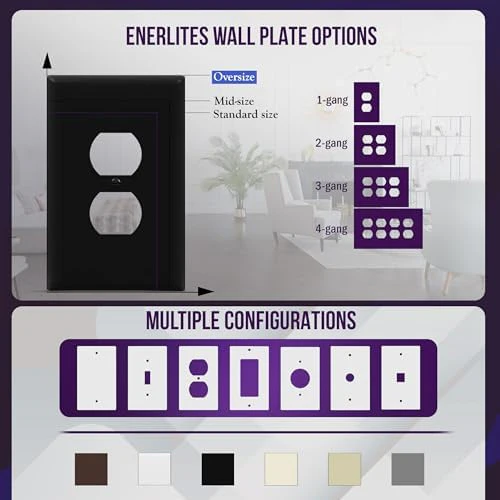 ENERLITES Duplex Receptacle Outlet Wall Plate, Jumbo Electrical Outlet Covers, Oversized 1-Gang 5.51" x 3.50", Polycarbonate Thermoplastic, 8821O-BK-10PCS, Glossy Finish, Black, 10 Pack - Image 5