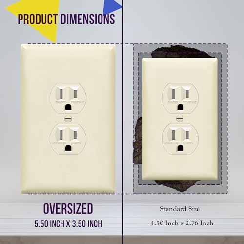 ENERLITES Duplex Receptacle Outlet Wall Plate, Jumbo Electrical Outlet Covers, Gloss Finish, Oversized 1-Gang 5.51" x 3.50", Polycarbonate Thermoplastic, 8821O-LA-10PCS, Light Almond, 10 Pack - Image 2