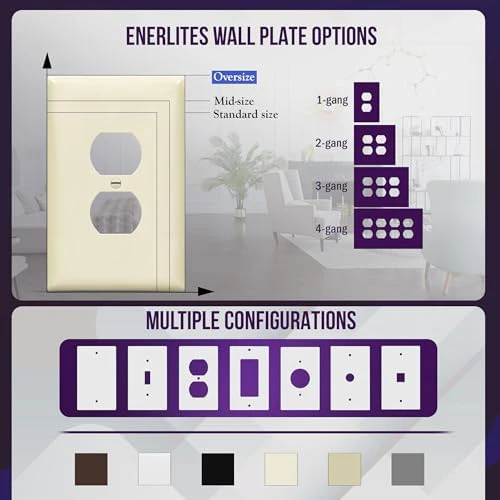 ENERLITES Duplex Receptacle Outlet Wall Plate, Jumbo Electrical Outlet Covers, Gloss Finish, Oversized 1-Gang 5.51" x 3.50", Polycarbonate Thermoplastic, 8821O-LA-10PCS, Light Almond, 10 Pack - Image 6