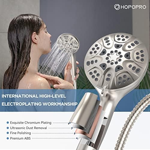 6-Mode High Pressure Handheld Shower Head Set, Consumer Reports Recommended HOPOPRO High Flow Hand Held Showerhead with 59 Inch Hose Bracket Teflon Tape Rubber Washers - Image 2