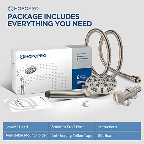 6-Mode High Pressure Handheld Shower Head Set, Consumer Reports Recommended HOPOPRO High Flow Hand Held Showerhead with 59 Inch Hose Bracket Teflon Tape Rubber Washers - Image 7