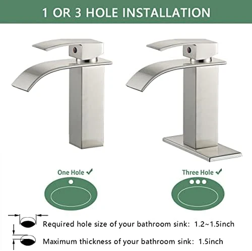 VOTON Waterfall Bathroom Faucets Brushed Nickel Modern Single Handle Sink Faucet for 1 or 3 Holes with Deck Plate and Pop-Up Drain, Rv Sink Camper Farmhouse Faucet - Image 8