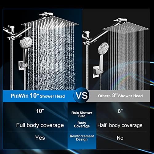 Shower Head Combo,10 Inch High Pressure Rain Shower Head with 11 Inch Adjustable Extension Arm and 5 Settings Handheld ,Powerful Shower Spray Against Low Pressure Water with Long Hose - Image 2