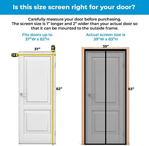 Fenestrelle Magnetic Screen Door for Standard, French & Sliding Door, Large Pet & Kids, Keep Bugs Out, Heavy Fiberglass Mesh, Self Closing Continuous Magnetic Seal (Fits Door Size 37"x80", White Trim) - Image 7