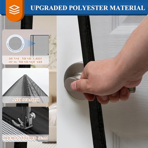 MAGZO Magnetic Screen Door Mesh 36'' x 80'', Reversible Left Right Offset Opening, Upgraded Polyester Material, Cat Friendly, Netting for Sliding Glass/Patio Doors, Annoying Creatures-Resistant, Black - Image 3
