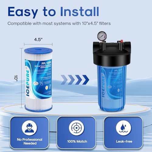 ICEPURE 20 Micron 10" x 4.5" Whole House Sediment Pleated Water Filter Replacement for GE FXHSC, Culligan R50-BBSA, Pentek R50-BB, DuPont WFHDC3001, W50PEHD, GXWH40L, GXWH35F for Well Water, 4PACK - Image 6
