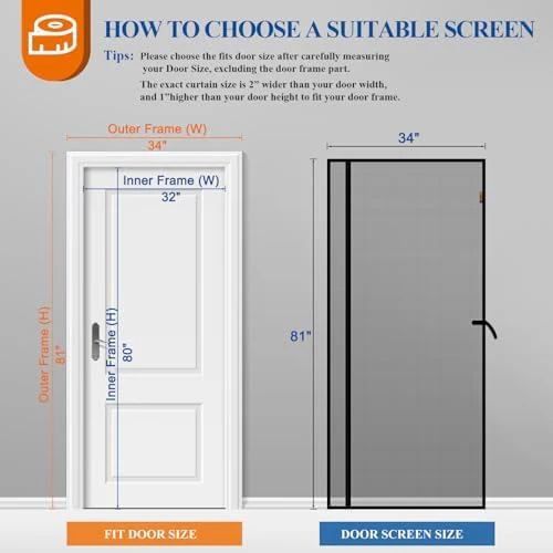 MAGZO Magnetic Screen Door Mesh 32'' x 80'', 2025 Model, Reversible Left Right Offset Opening, Polyester Material Scratch-Proof, Pet Friendly, Keep Open Straps, 52 Powerful Magnets, Easy Install, Grey - Image 2