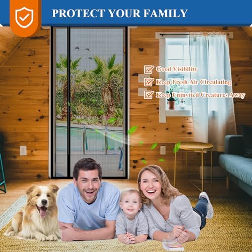 MAGZO Magnetic Screen Door Mesh 32'' x 80'', 2025 Model, Reversible Left Right Offset Opening, Polyester Material Scratch-Proof, Pet Friendly, Keep Open Straps, 52 Powerful Magnets, Easy Install, Grey - Image 6