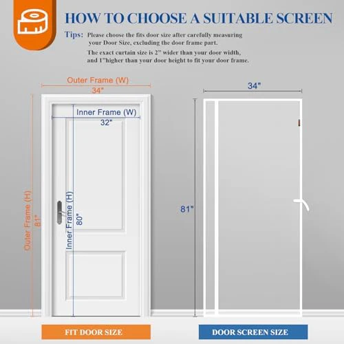 MAGZO Magnetic Screen Door White 32'' x 80'', Reversible Left Right Side Opening, Upgraded Polyester Scratch-Proof, Mesh Net for Sliding Glass/Single/Patio/French Doors with Adhesive-Hook&Loop to Hang - Image 2