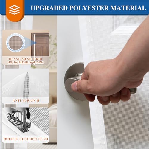 MAGZO Magnetic Screen Door White 32'' x 80'', Reversible Left Right Side Opening, Upgraded Polyester Scratch-Proof, Mesh Net for Sliding Glass/Single/Patio/French Doors with Adhesive-Hook&Loop to Hang - Image 3