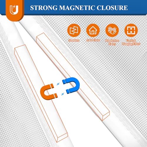 MAGZO Magnetic Screen Door White 32'' x 80'', Reversible Left Right Side Opening, Upgraded Polyester Scratch-Proof, Mesh Net for Sliding Glass/Single/Patio/French Doors with Adhesive-Hook&Loop to Hang - Image 4