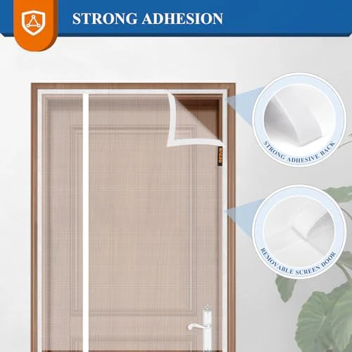 MAGZO Magnetic Screen Door White 32'' x 80'', Reversible Left Right Side Opening, Upgraded Polyester Scratch-Proof, Mesh Net for Sliding Glass/Single/Patio/French Doors with Adhesive-Hook&Loop to Hang - Image 5