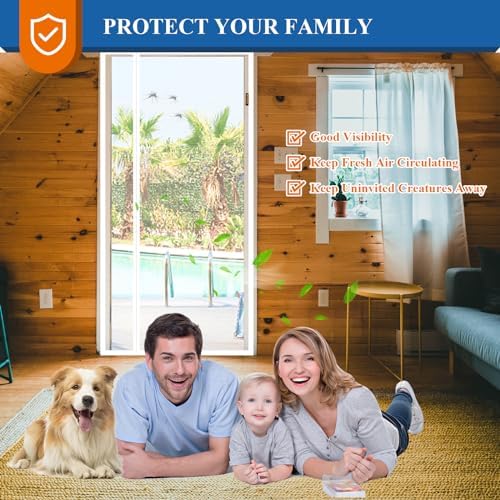MAGZO Magnetic Screen Door White 32'' x 80'', Reversible Left Right Side Opening, Upgraded Polyester Scratch-Proof, Mesh Net for Sliding Glass/Single/Patio/French Doors with Adhesive-Hook&Loop to Hang - Image 6