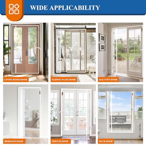 MAGZO Magnetic Screen Door White 32'' x 80'', Reversible Left Right Side Opening, Upgraded Polyester Scratch-Proof, Mesh Net for Sliding Glass/Single/Patio/French Doors with Adhesive-Hook&Loop to Hang - Image 7