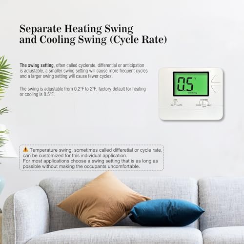 Non-Programmable Thermostats for Home Conventional Single-Stage Systems, up to 1 Heat/ 1 Cool (with Green Backlight) - Image 7