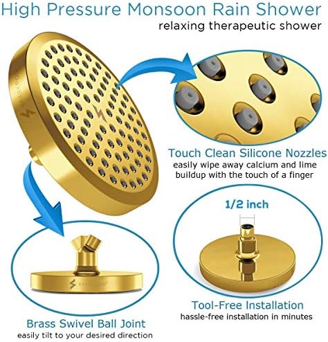 SparkPod Shower Head - High Pressure Rain - Premium Quality Luxury Design - 1-Min Install - Easy Clean Adjustable Replacement for Your Bathroom Shower Heads (Egyptian Gold, 6 Inch Round) - Image 2