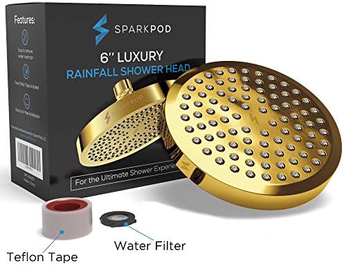 SparkPod Shower Head - High Pressure Rain - Premium Quality Luxury Design - 1-Min Install - Easy Clean Adjustable Replacement for Your Bathroom Shower Heads (Egyptian Gold, 6 Inch Round) - Image 5