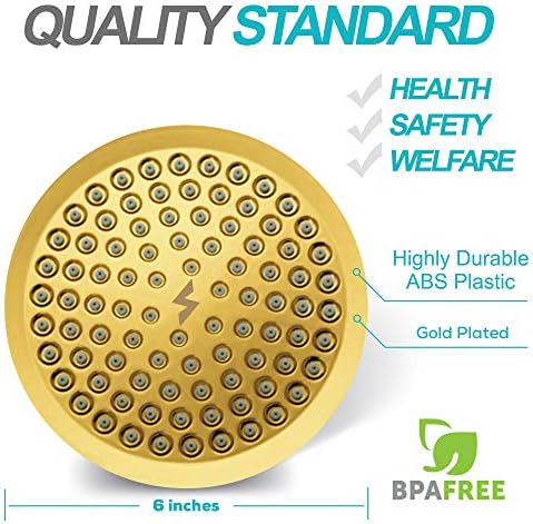 SparkPod Shower Head - High Pressure Rain - Premium Quality Luxury Design - 1-Min Install - Easy Clean Adjustable Replacement for Your Bathroom Shower Heads (Egyptian Gold, 6 Inch Round) - Image 6