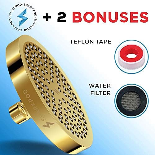 SparkPod Shower Head - High Pressure Rain - Premium Quality Luxury Design - 1-Min Install - Easy Clean Adjustable Replacement for Your Bathroom Shower Heads (Egyptian Gold, 6 Inch Round) - Image 9