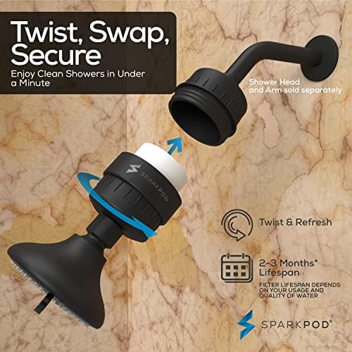SparkPod 23 Stage Shower Head Filter for Dry Hair and Skin - High Output Universal Shower Filters to Remove Toxic Chemicals, Chlorine & Heavy Metals (Midnight Black Matte) - Image 6