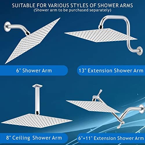 Voolan Rain Shower Head - High Flow Large Rainfall Shower Heads Made of Stainless Steel - Waterfall Bathroom Square Showerhead - Ceiling or Wall Mount (12" Chrome) - Image 8