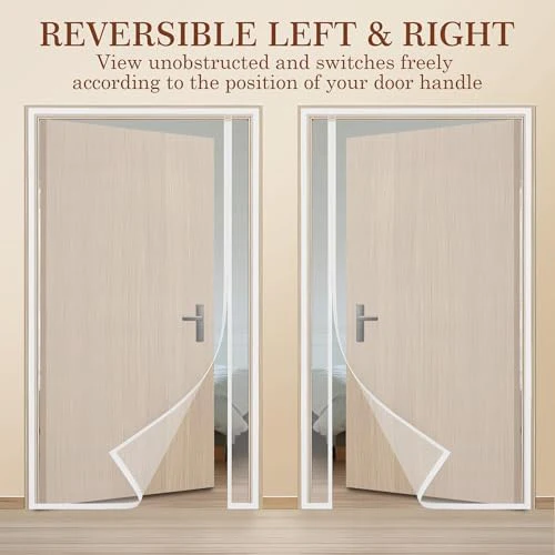 Yotache White Reversible Left Right Side Opening Tall Magnetic Screen Door Fits Door Size 36 x 98, Strengthened Polyester Mesh, Actual Screen Size 38" x 99" - Image 4