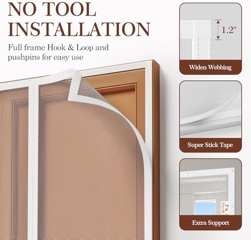 Yotache White Magnetic Screen Door Fit 70" x 79" Doors, Screen Size 72" x 80" Double Door Screen Mesh for Front, Patio Sliding Door - Image 6