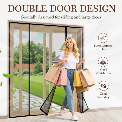 yotache Magnetic Screen Door Fit 80"x96" Doors, Screen Size 82" W x 97" L, Double-Sided Opening Screen Reinforced Mesh with Strong Magnets for Balcony, French, Sliding Glass Door - Image 3