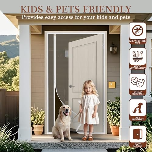 Yotache White Reversible Left Right Side Opening Magnetic Screen Door Fits Door Size 32 x 82, Unobstructed View Upgraded Polyester Mesh for Back Door, Actual Screen Size 34" x 83" - Image 7