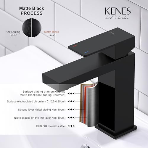 KENES Matte Black Single Handle Bathroom Sink Faucet, Stainless Steel Vanity Faucet for Bathroom Sink, with Pop Up Drain Stopper & Water Supply Hoses LJ-9031-2 - Image 7